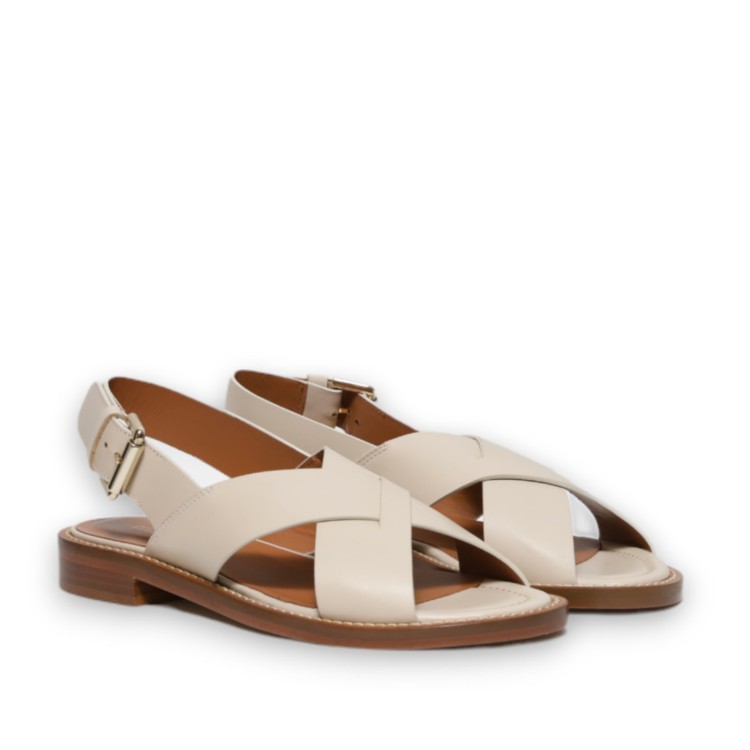 Guglielmo Rotta Criss-cross Sandal In Chalk-colored Raw-cut Leather In Neutrals