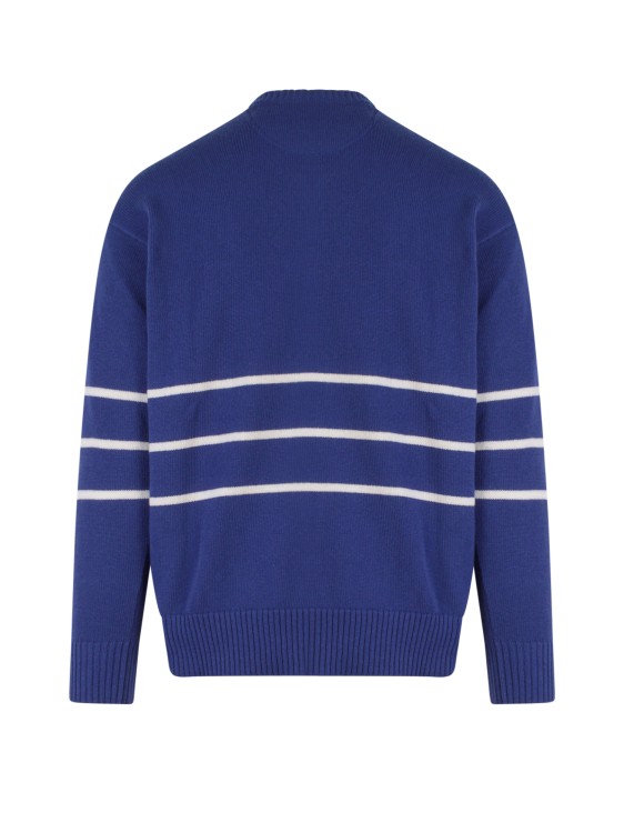 Shop Valentino Frontal Logo Virgin Wool Sweater In Blue