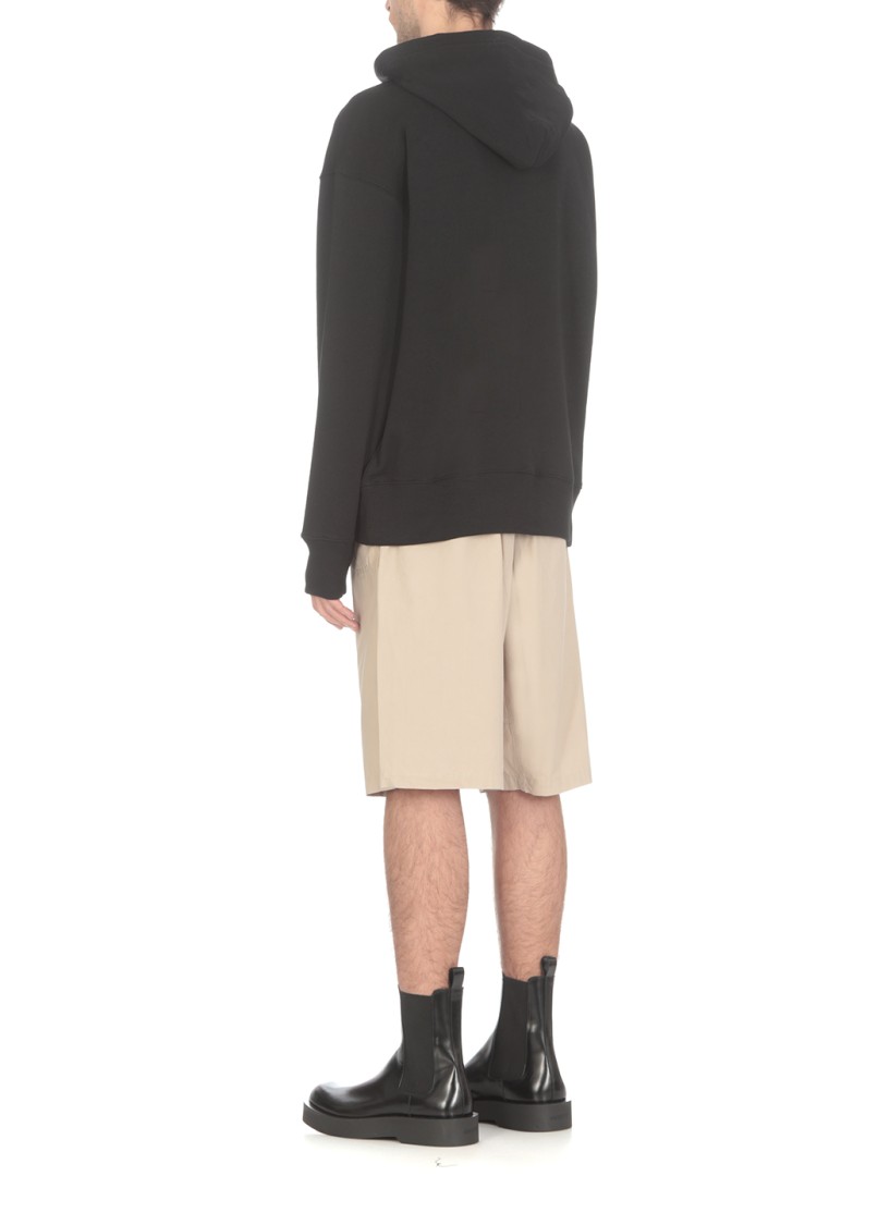 Msgm Logo Print Cotton Hoodie In Black