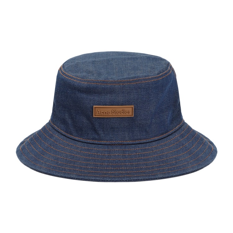Shop Acne Studios Indigo Blue Cotton Bucket Hat In Grey