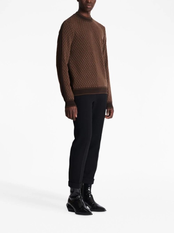 Shop Balmain Brown Monogram Knit Sweater In Grey