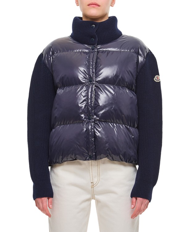 Moncler Bimaterial Pocket And Sleeves Jacket In Blue