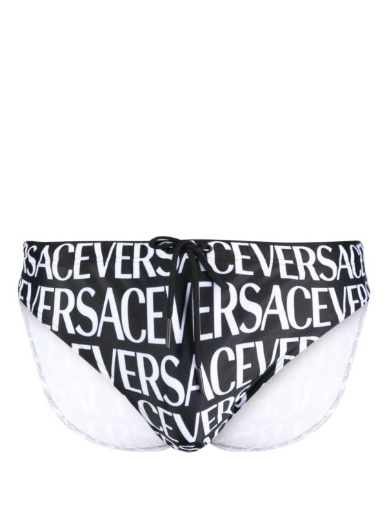 Shop Versace Logo-print Swimming Trunks In Grey