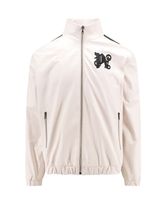 Palm Angels Leather Jacket With Monogram Patch In Neutrals