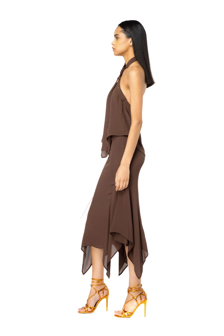 Pinko Asymmetrical Midi Skirt In Chestnut In Brown