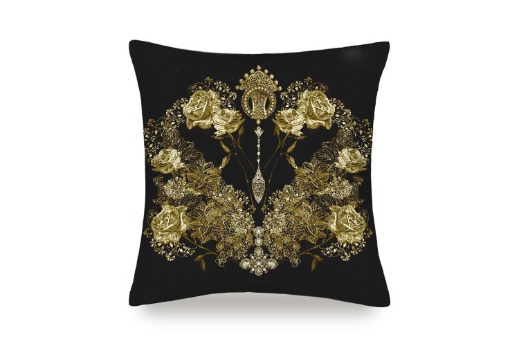 Mayfairsilk Black & Gold Roses Finest Silk Cushion Cover Square