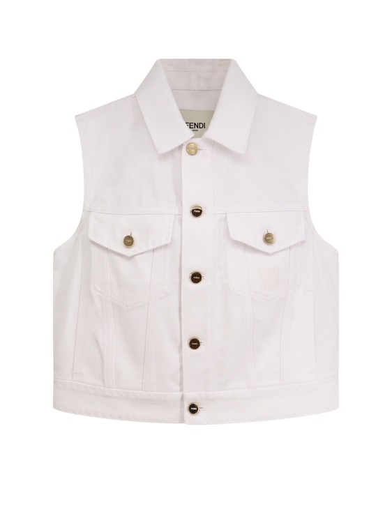 Shop Fendi Cotton Sleeveless Jacket With Embroidered Ff Logo In White