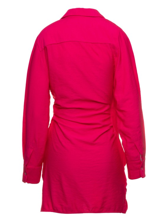 Shop Jacquemus La Robe Bahia' Fuchsia Short Draped Shirt Dress In Viscose In Pink