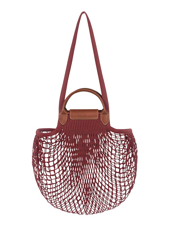 Shop Longchamp Le Pliage Filet' Red Mahogany Handbag With Engraved Logo In Mesh In Burgundy
