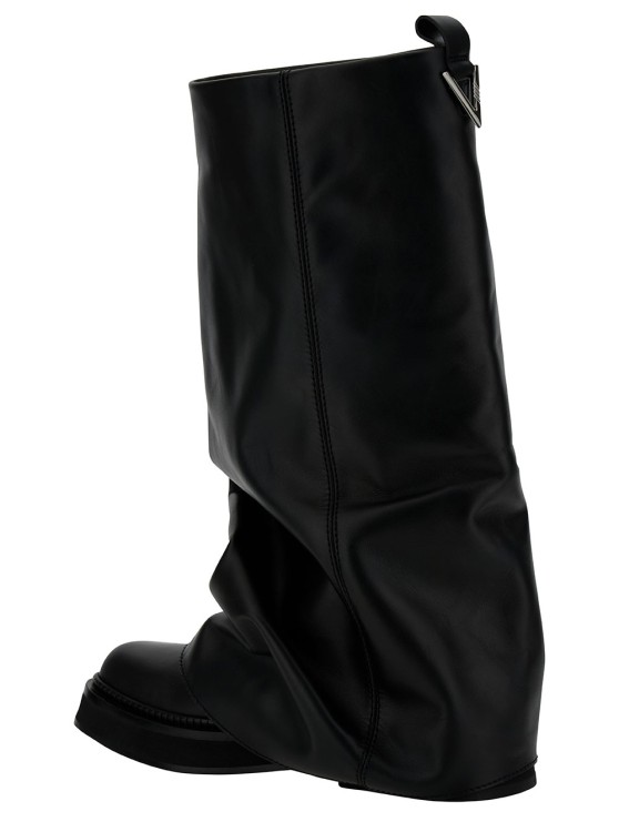Shop Attico Robin' Black Multilayer Combat Boots With One Block Sole In Leather