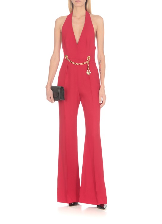 Shop Moschino Chain And Heart Jumpsuit In Red
