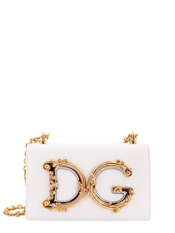 Dolce & Gabbana Leather Shoulder Bag With Metal Monogram In White