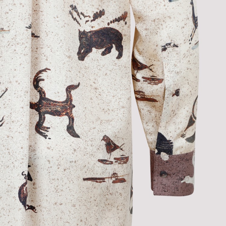 Shop Loewe Beige Silk Animal Oversize Shirt In Neutrals