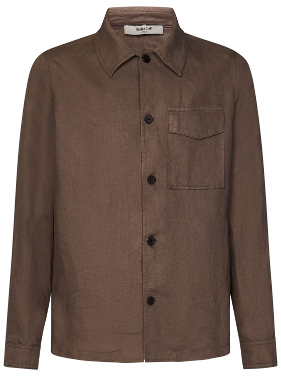 Shop Golden Craft Brown Linen Overshirt