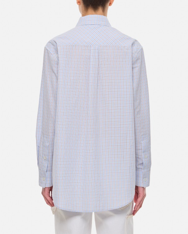 Shop Bottega Veneta Cotton Linen Woven Check Shirt In Blue
