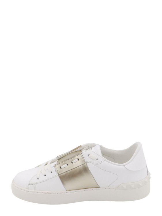 Shop Valentino Leather Sneakers With Metallized Band In White