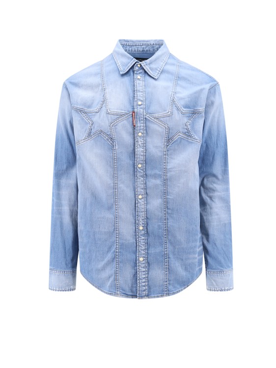 Shop Dsquared2 Denim Shirt With Stars Detail In Blue