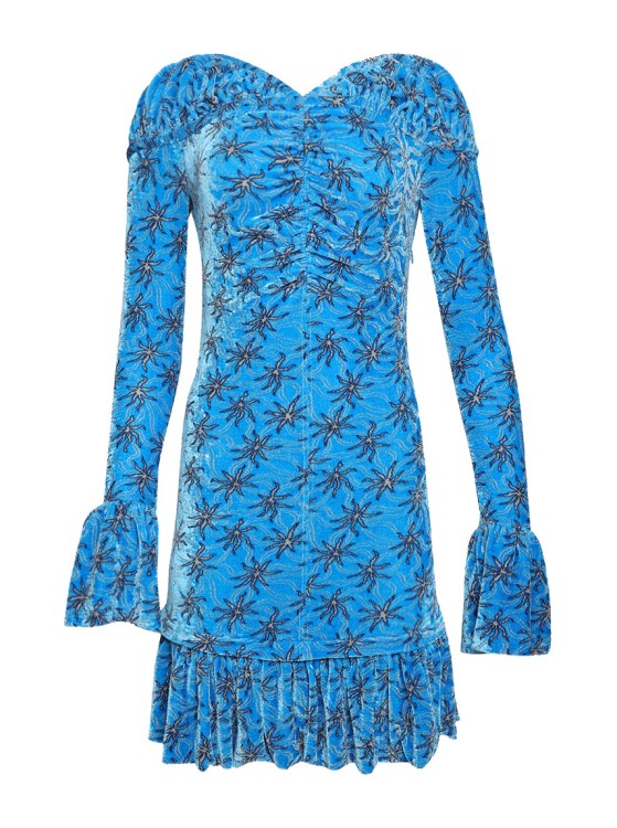 Rabanne Floral-print Flared Velvet Minidress In Blue