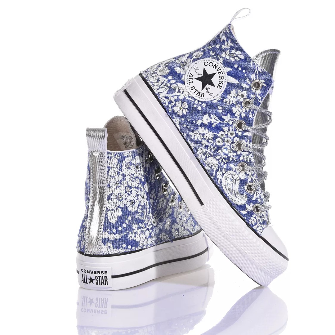 Converse Platform Sneakers In Silver Light Blue In White