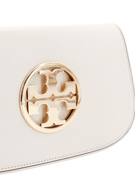 Shop Tory Burch Leather Clutch With Metal Logo In Red