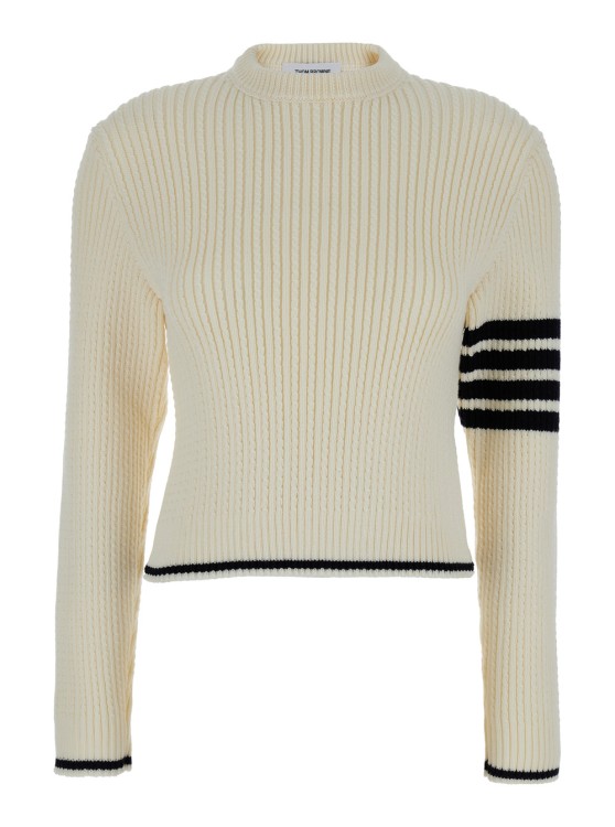 Thom Browne White Sweater With 4-bar Detail In Knit Woman In Neutrals