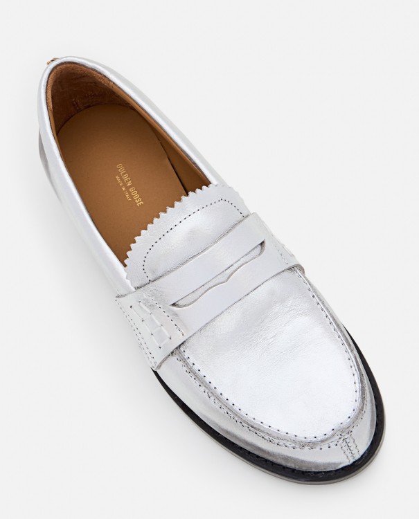 Shop Golden Goose Laminated Leather Loafers In Silver