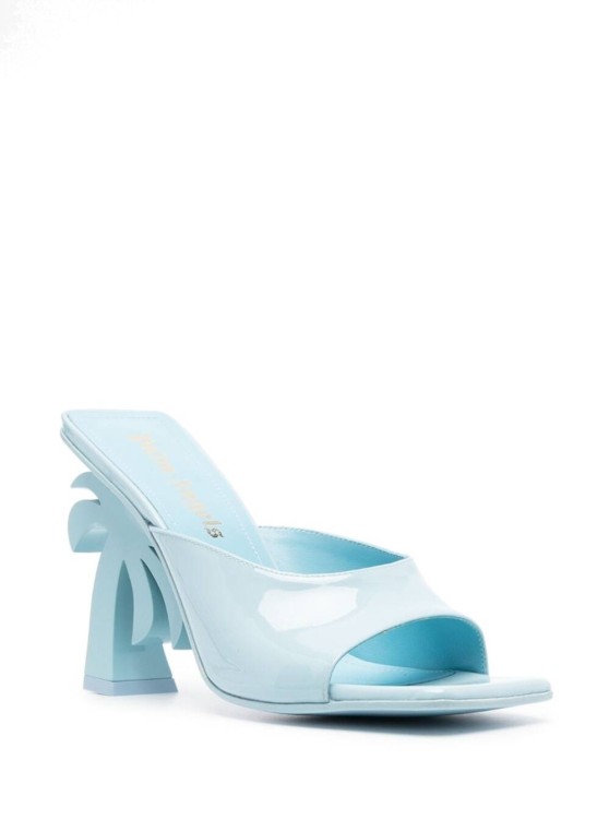 Shop Palm Angels Palm Tree' Blue Mules With Palm Tree-shaped Heel In Leather