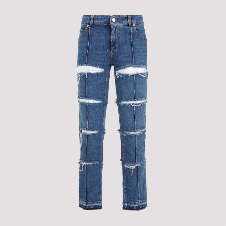 Alexander Mcqueen Low-rise Distressed Jeans In Blue