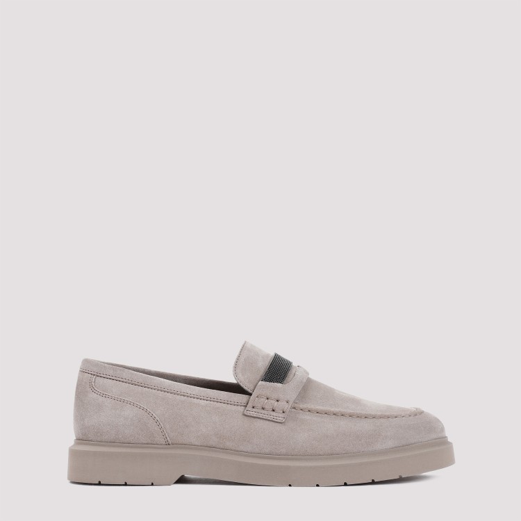 Shop Brunello Cucinelli Grey Leather Loafers