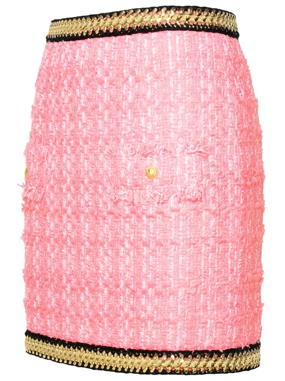 Shop Balmain Mini Skirt In Pink Cotton Blend