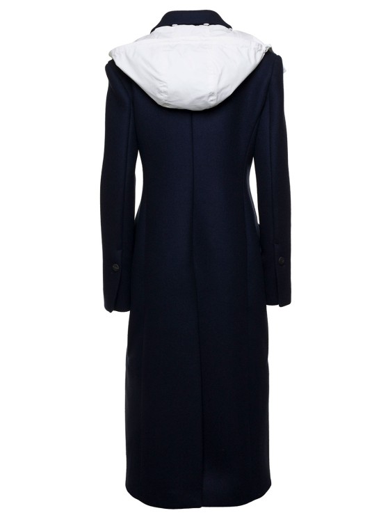 Shop Ferragamo Long Blue Coat With Contrasting Detachable Hood In Wool