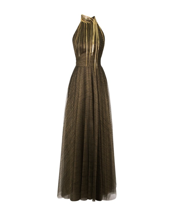 Gemy Maalouf Tulle Dress With Metallic Fringes - Long Dresses In Black