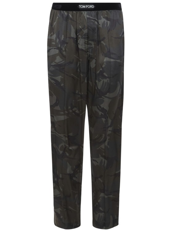 Shop Tom Ford Camouflage Olive Green Silk Satin Pajama Pants In Black