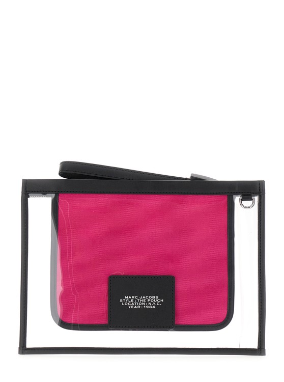 Shop Marc Jacobs The Clear Large Pouch' Fuchsia Pouch With Logo Print In Pvc In Pink