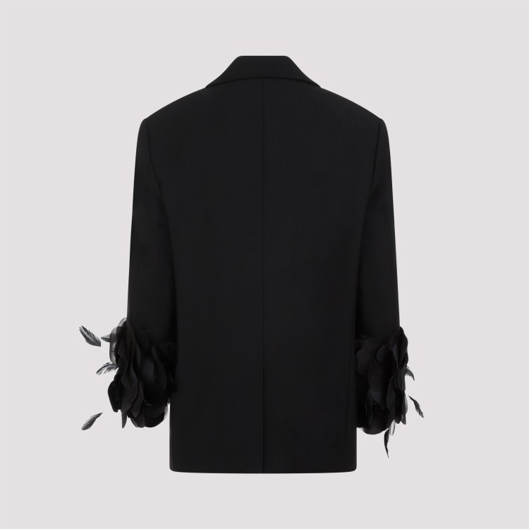 Shop Prada Black Single-breasted Wool Jacket With Feather Trim