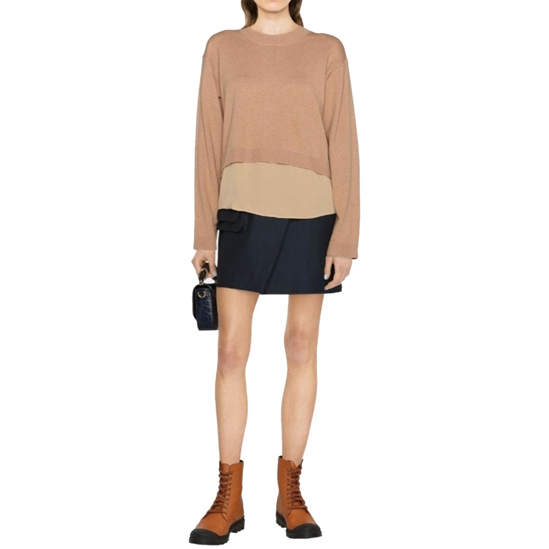 See By Chloé Layered-effect Crew Neck Sweater In Brown