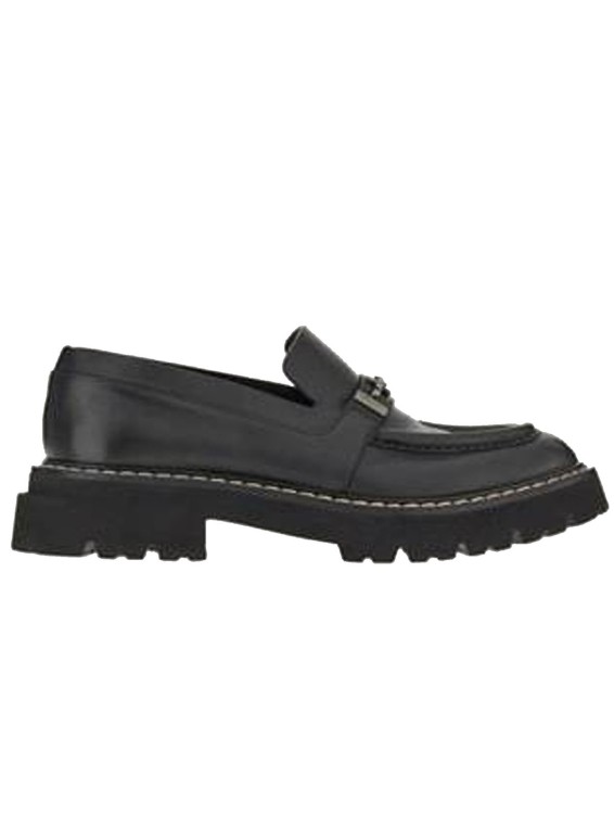 Ferragamo Black Leather Loafers In Grey