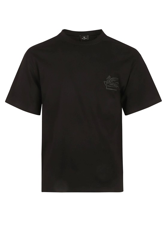 Shop Etro Black Pegaso-embroidered Cotton T-shirt