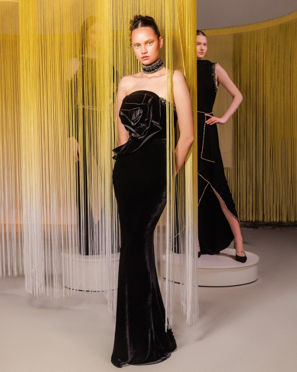 Shop Gemy Maalouf Beaded Strapless Slim Dress - Long Dresses In Black