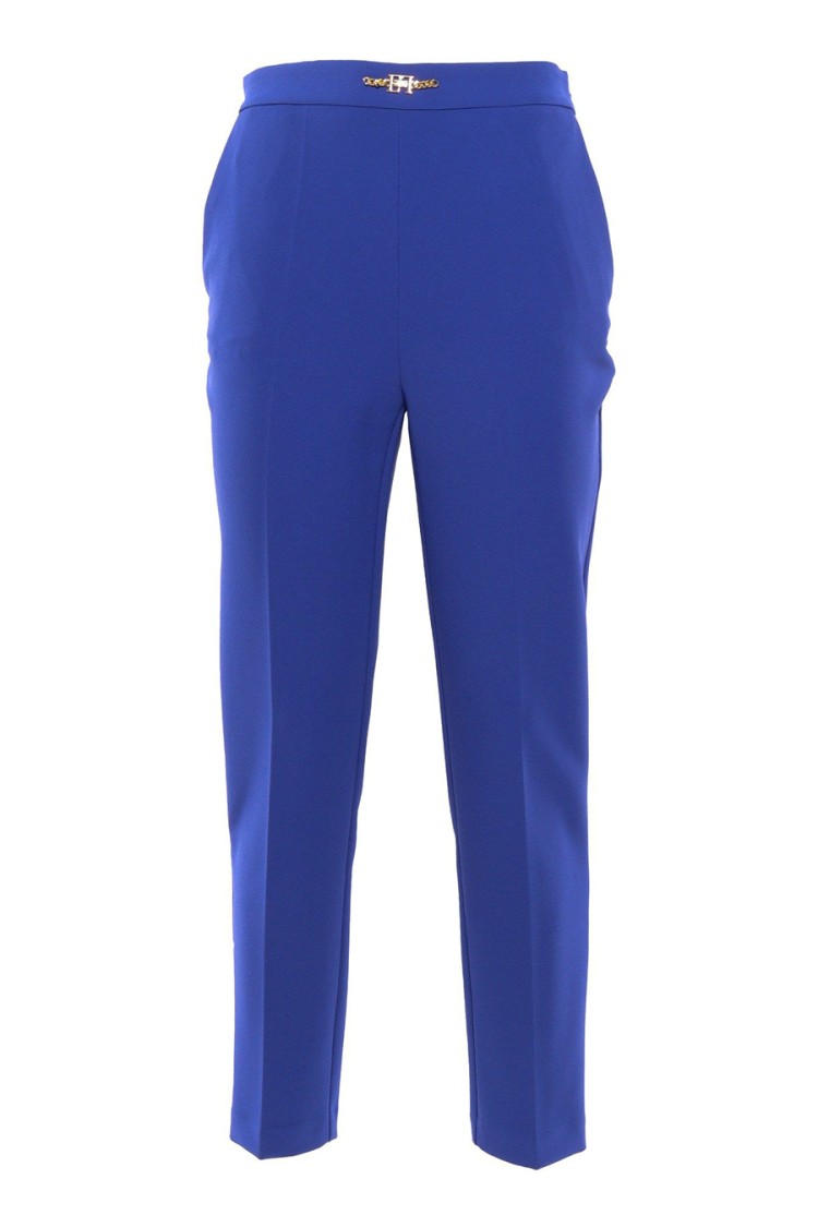 Shop Elisabetta Franchi Tailored Trousers With Elegant Gold Accent And Luxurious Fabric Blend In Blue