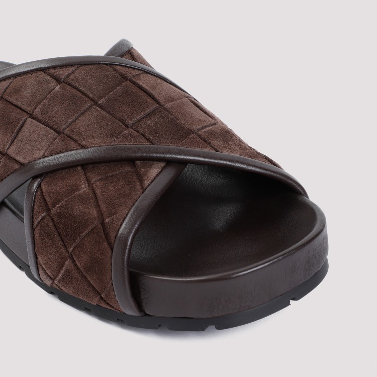 Shop Bottega Veneta Fondant Brown Suede Leather Tarik Criss Cross Sandal