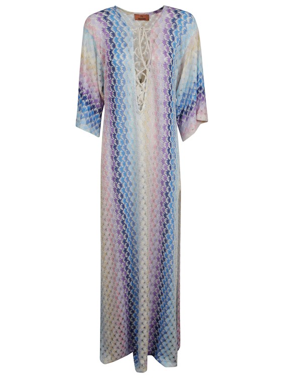 Shop Missoni Blue/multicolour Knitted Long Dress In White