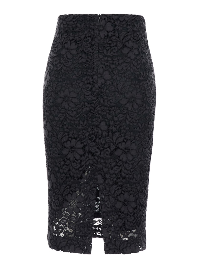 Shop Plain Midi Black Skirt With Slit In Floral Lace