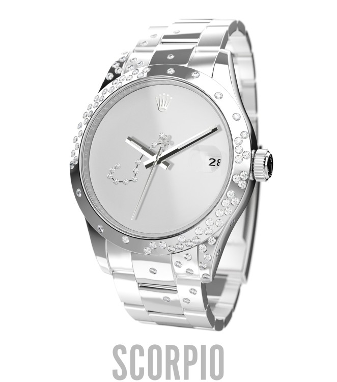 Shop Private Label London Customized Reflekt Cosmo Datejust 41 Scorpio In Silver