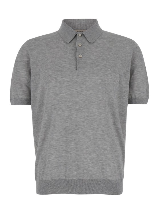 Shop La Fileria Grey Knit Polo Shirt With Classic Collar In Cotton