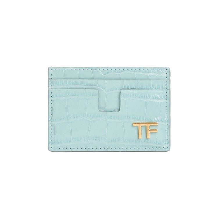 Shop Tom Ford Pastel Turquoise Calf Leather Credit Cards Case In Blue