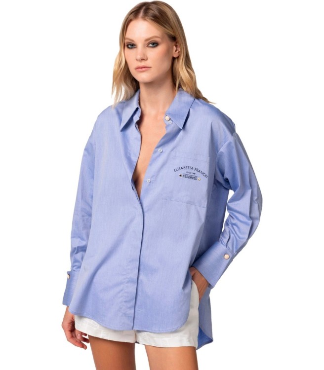 Shop Elisabetta Franchi Light Blue Oxford Shirt