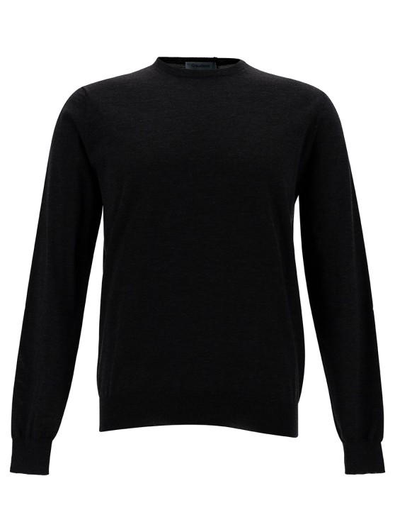 Shop Gaudenzi Grey Crewneck Sweater With Ribbed Trims In Wool In Black