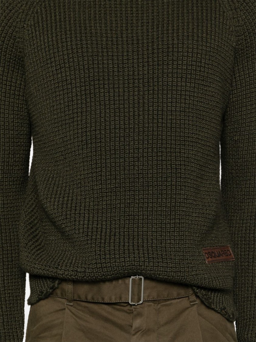 Dsquared2 Dark Green Wool Turtleneck Sweater In Green