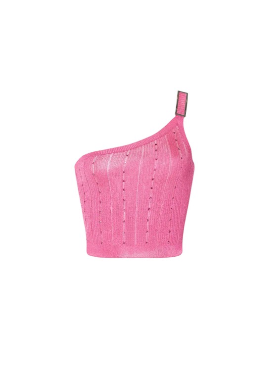 Alessandra Rich Embellished One-shoulder Top In Pink